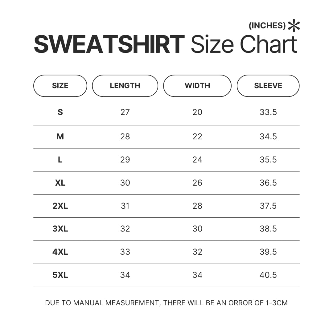 Sweatshirt Size Chart - Cookie Run Kingdom Store