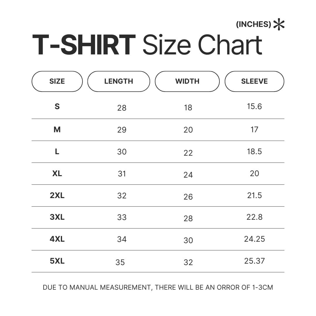 T shirt Size Chart - Cookie Run Kingdom Store